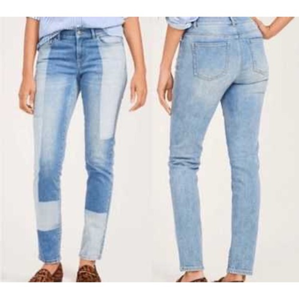 J McLaughlin Jaycie Denim Jeans Sz 2 Patchwork Two-Tone Mid Rise Straight Leg